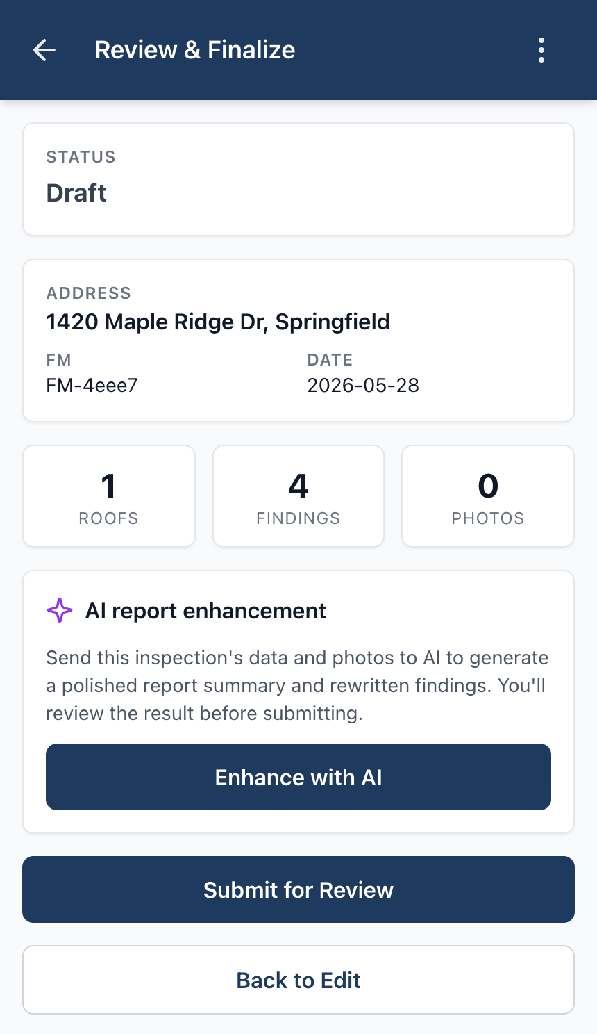 Enhance with AI button on the review screen.