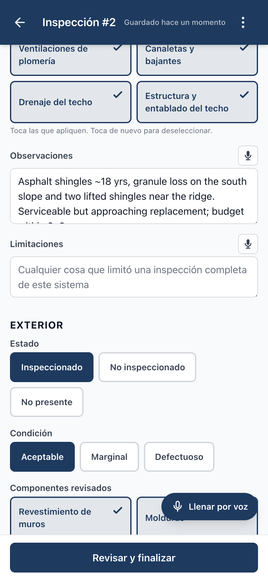 Editor de inspección de hogar — sistema exterior.