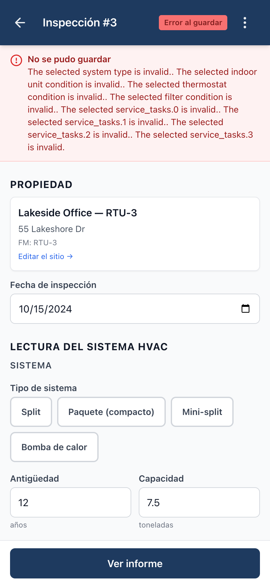 Editor de HVAC — pantalla 1.